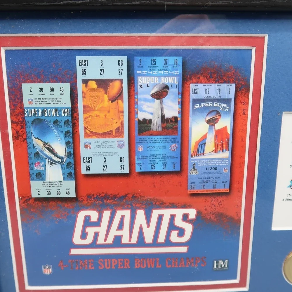 NY Giants Black Framed 4 Time Super bow Champs Limited Edition of 500 HM